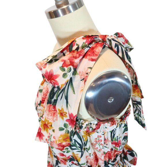 J CREW One Shoulder Beach Maxi Dress In Vintage Floral Size M Tiered Semi Sheer - Picture 5 of 9